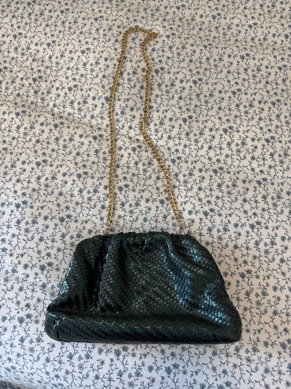 Green Metallic Woven Chain-Handle / Clutch from Anthro